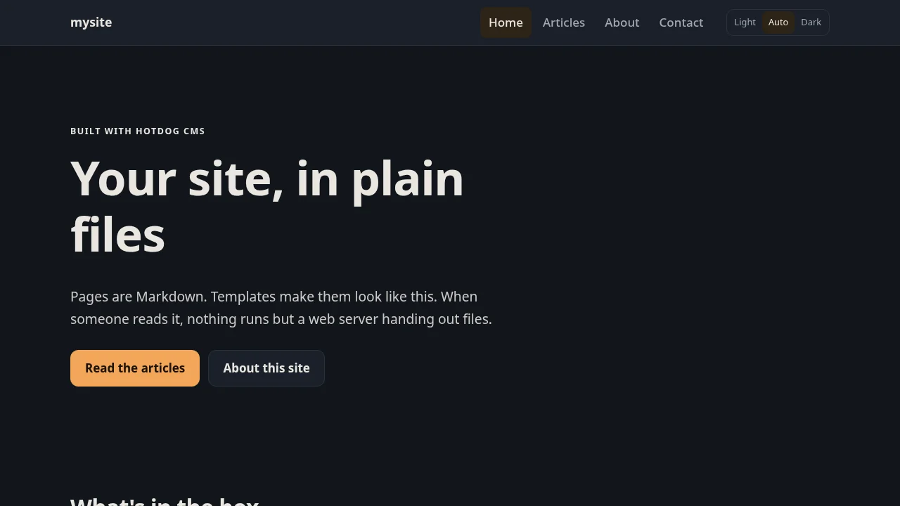 The same home page in dark mode